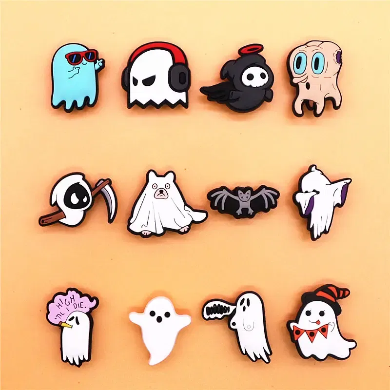 Color: Champagne, Ships From: CHINA - 1pcs Funny Cute Ghosts Shoes Charms Jeans Magic Shoe Badges Buckle Lovely Death Shoe Upper Clip Decorations Kids Gifts Wholesale