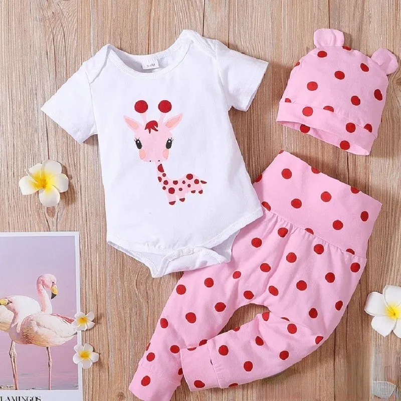 Color: black, Kid Size: 18M - Spring Fall Cotton Newborn Baby Girl Clothes 0-3 Months Polka Dot Unisex Infant Clothes Set Boy 3-piece Clothing With Hat
