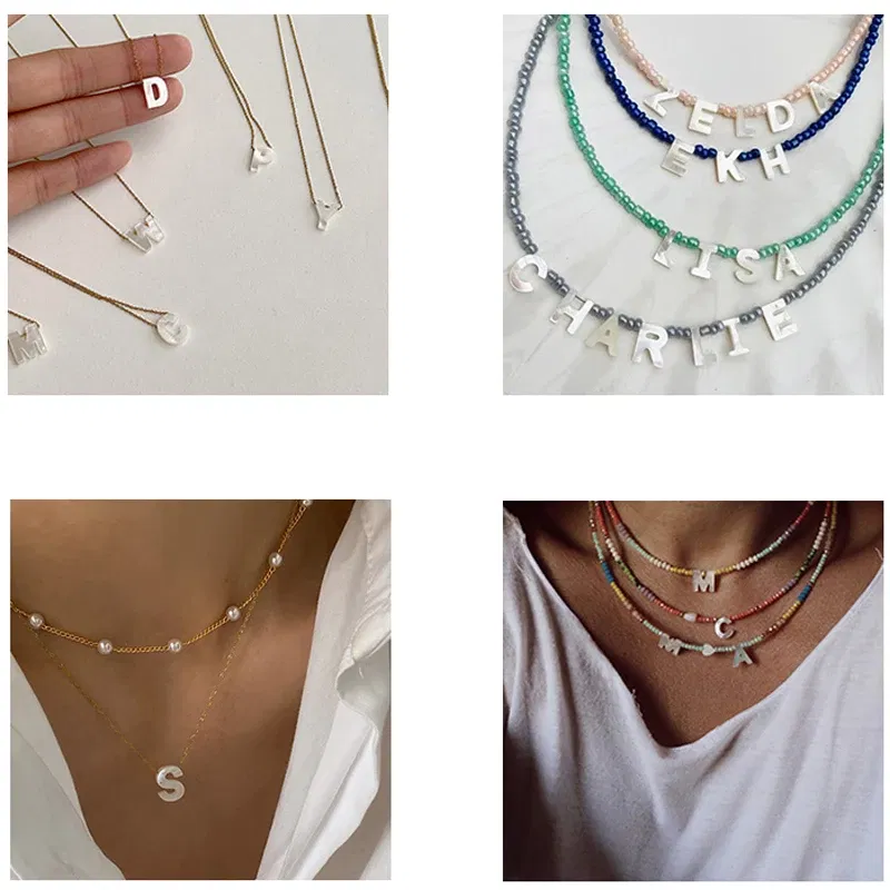 Color: Clear - Trend DIY Handmade Vertical Capital Letter Pendant Beads Jewelry Making Accessories Necklace Bracelet Letras Materiales