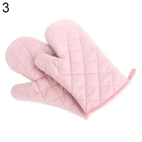 Color: Pink - Cotton Oven Mitt High Quality Heat Proof Resistant Protector Kitchen Cooking Pot Holder Glove Kitchen Bakeware