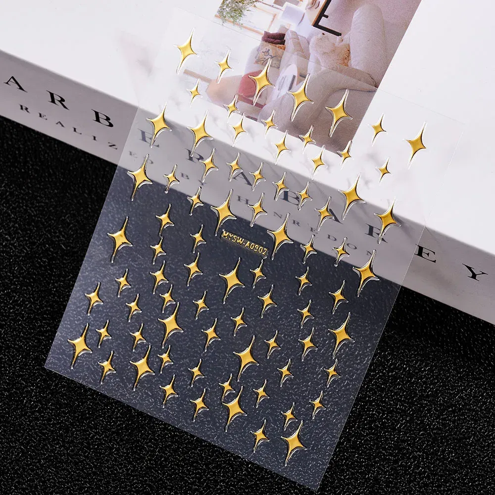 Color: Amy Green - 3D Laser Silver/Rose Gold Hollow Cross Star Nail Art Stickers Design Self-Adhesive Hollow Cross Star Nail/Body Art Decor Sticker