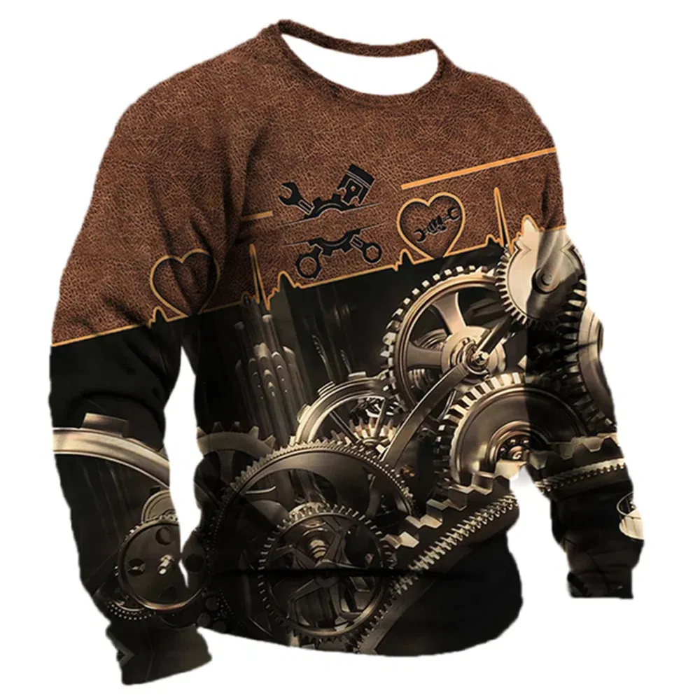 Color: Khaki, Size: S - Men's T -shirt Retro T -shirt Summer clothing personalized name Mechanic mechanic 3D printing 5xl sports shirt long -sleeved