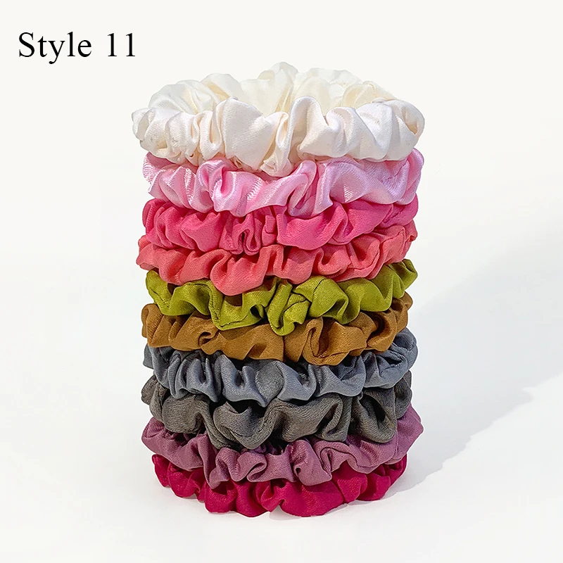 Color: army green - 10pcs/pack Women Colorful Satin Silk Scrunchies Elastic Hair Bands Solid Color Dot Hair Ties Ponytail Holder Hair Accessories
