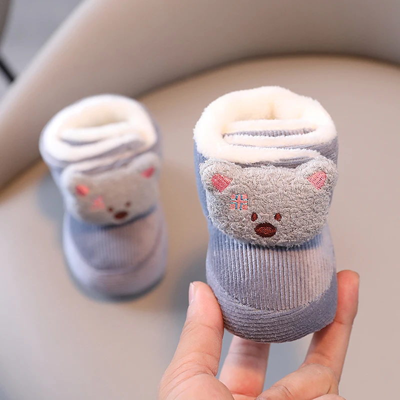 Color: SKY BLUE, Baby Age: 7-12 Months - Winter New Cute Cartoon Baby Booties Boy Girl Boots Cotton Soft-Sole Non-Slip Warm Toddler First Walkers Infant Crib Shoes