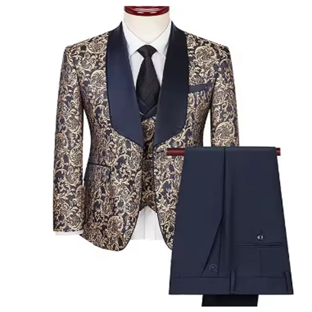 Color: Red, Size: XXL - Green Men's Suit 3-Piece, Wedding Party Dress Jacket with Vest & Trousers, Asian Size Slim Men Sets, Beige Black Blue Available