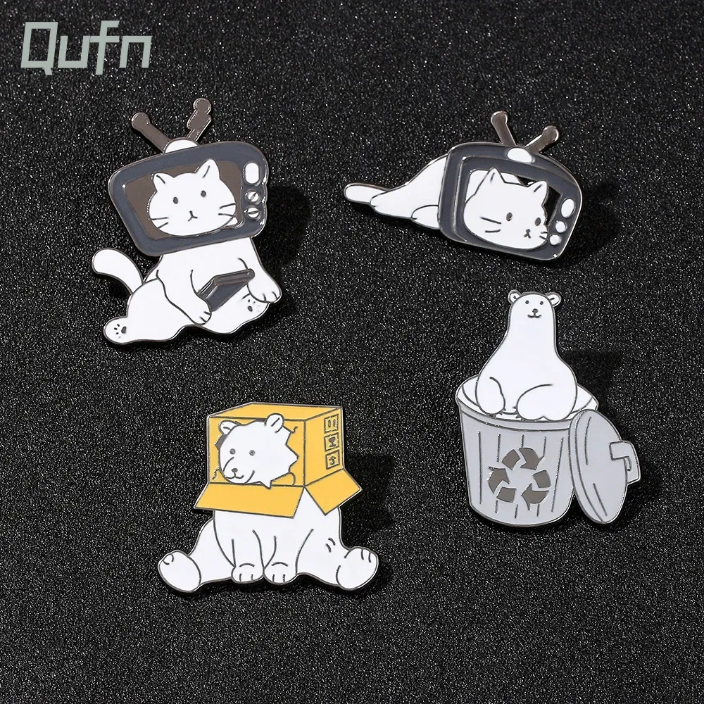 Metal color: Gold-color, Ships From: CHINA - Cartoon Cute Animal Brooch Bear Trash Can Lovely Cat Enamel Pins Badge Lapel Collar Fashion Woman Jewelry Accessories Gifts