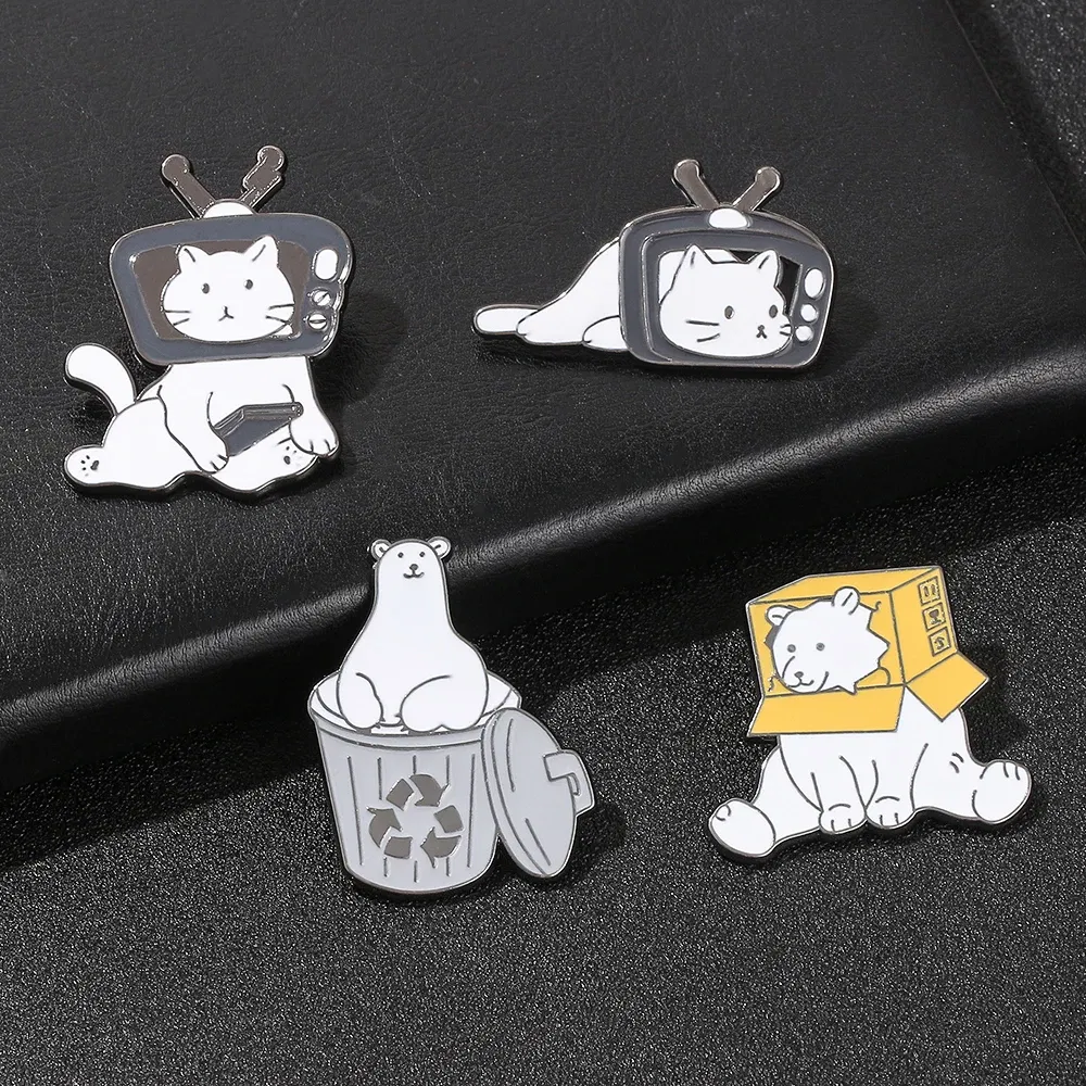 Metal color: Gold-color, Ships From: CHINA - Cartoon Cute Animal Brooch Bear Trash Can Lovely Cat Enamel Pins Badge Lapel Collar Fashion Woman Jewelry Accessories Gifts