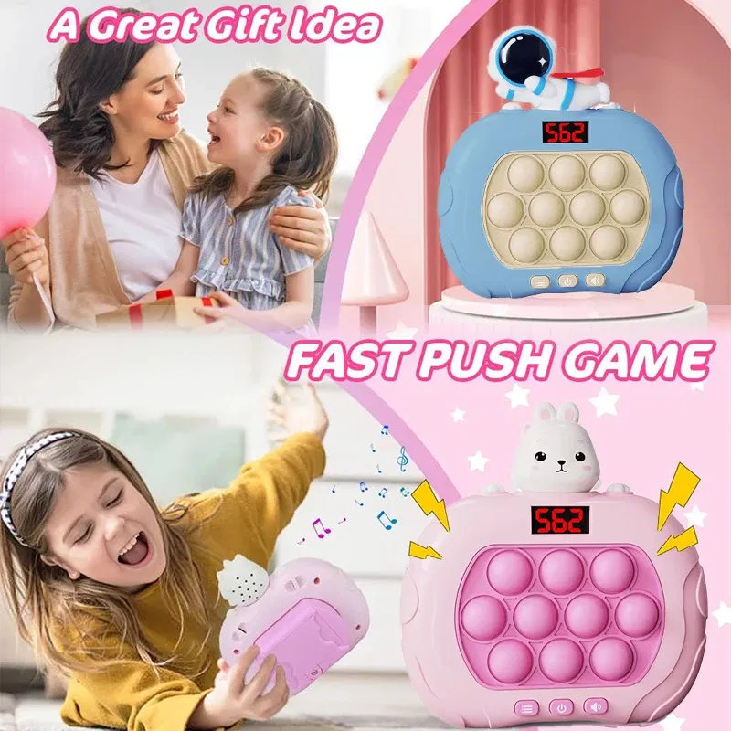 Color: DEEP BLUE - 999 Level Electronic Pop Quick Push Bubbles Game Machine Kids Cartoon Fun Squeezing Toys Anti Stress Sensory Bubble Toy Gifts
