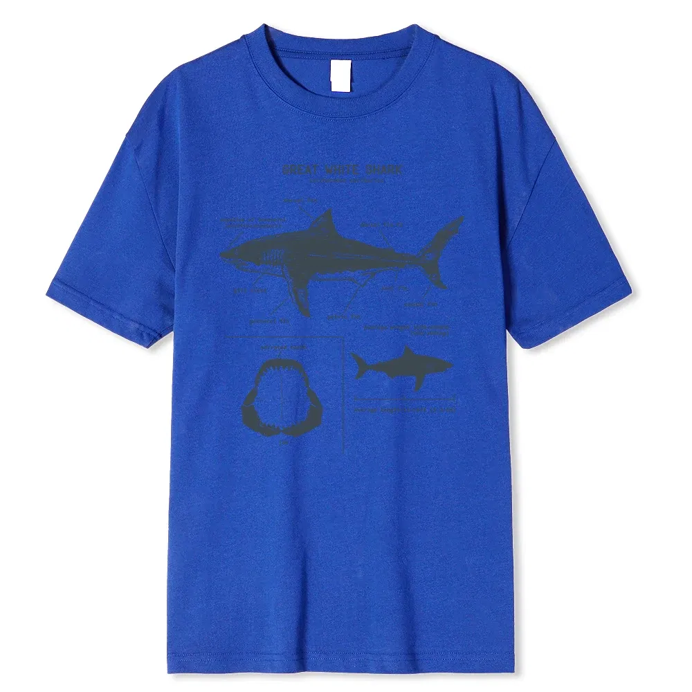 Color: GRAY, Size: M - Great White Shark Anatomy T-Shirt New Summer Men Street Short Sleeve Hip Hop Punk Style Boy Casual Tops Fashion White Tees
