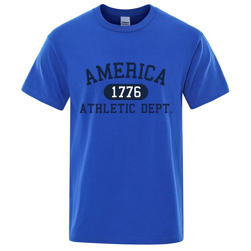 Color: black, Size: M - America 1776 Athletic Dept Letter Tshirt Man Fashion Tee Clothes Summer Luxury T-Shirt Hip Hop Breathable Cotton Tee Clothes