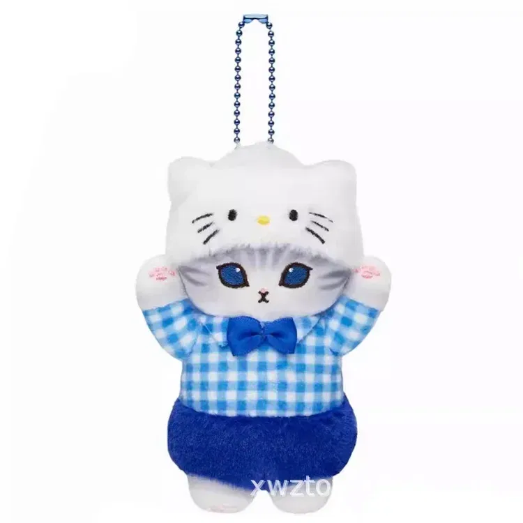 Color: green - Hot Kawaii Plush Keychain Pendant Cartoon Mofusand Shark Cat Cross-Dressing Hello Kitty Kuromi Doll Stuff Backpack Decor Toys