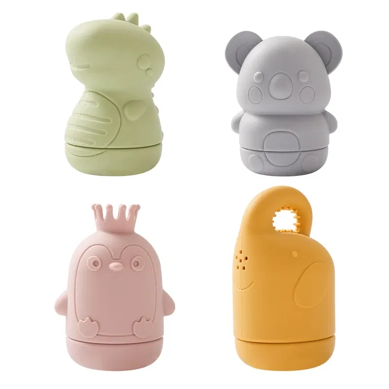 Color: black - Baby Bath Toys Animal Silicone Cartoon Astronauts Play With Water Toys Baby Silicone Sprinkler Bathtub Toy No BPA Swim Bathroom