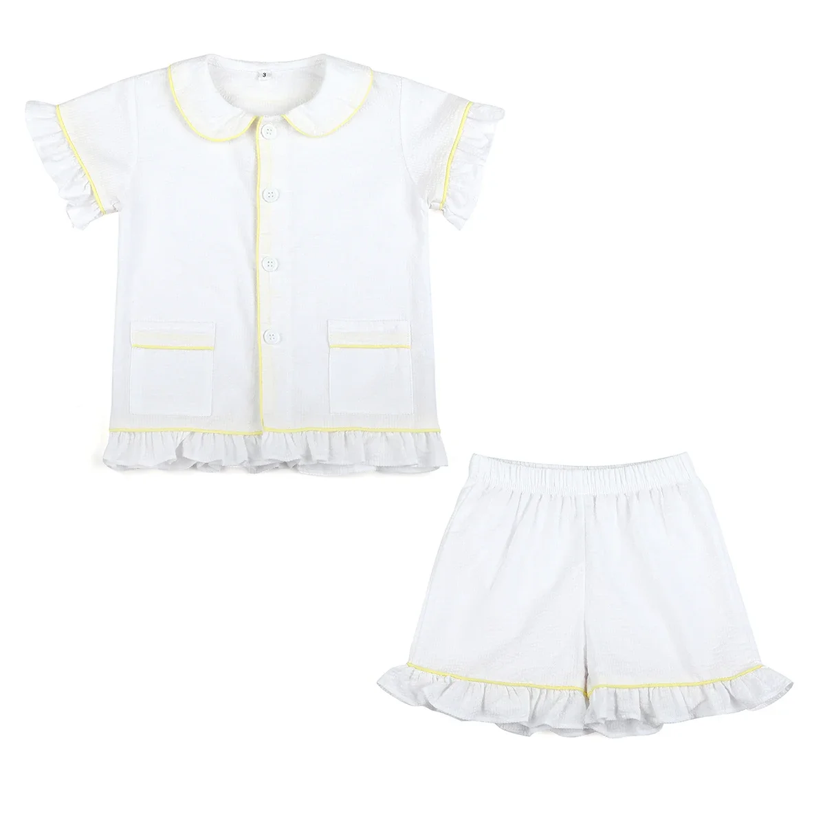 Color: SKY BLUE, Ships From: CHINA, Kid Size: 6T - Ruffkids 100% Cotton Summer Kids Pajamas Sleepwear Seersucker Striped Matching Pjs Boys Clothes Loungewear Girls Pyjamas Set
