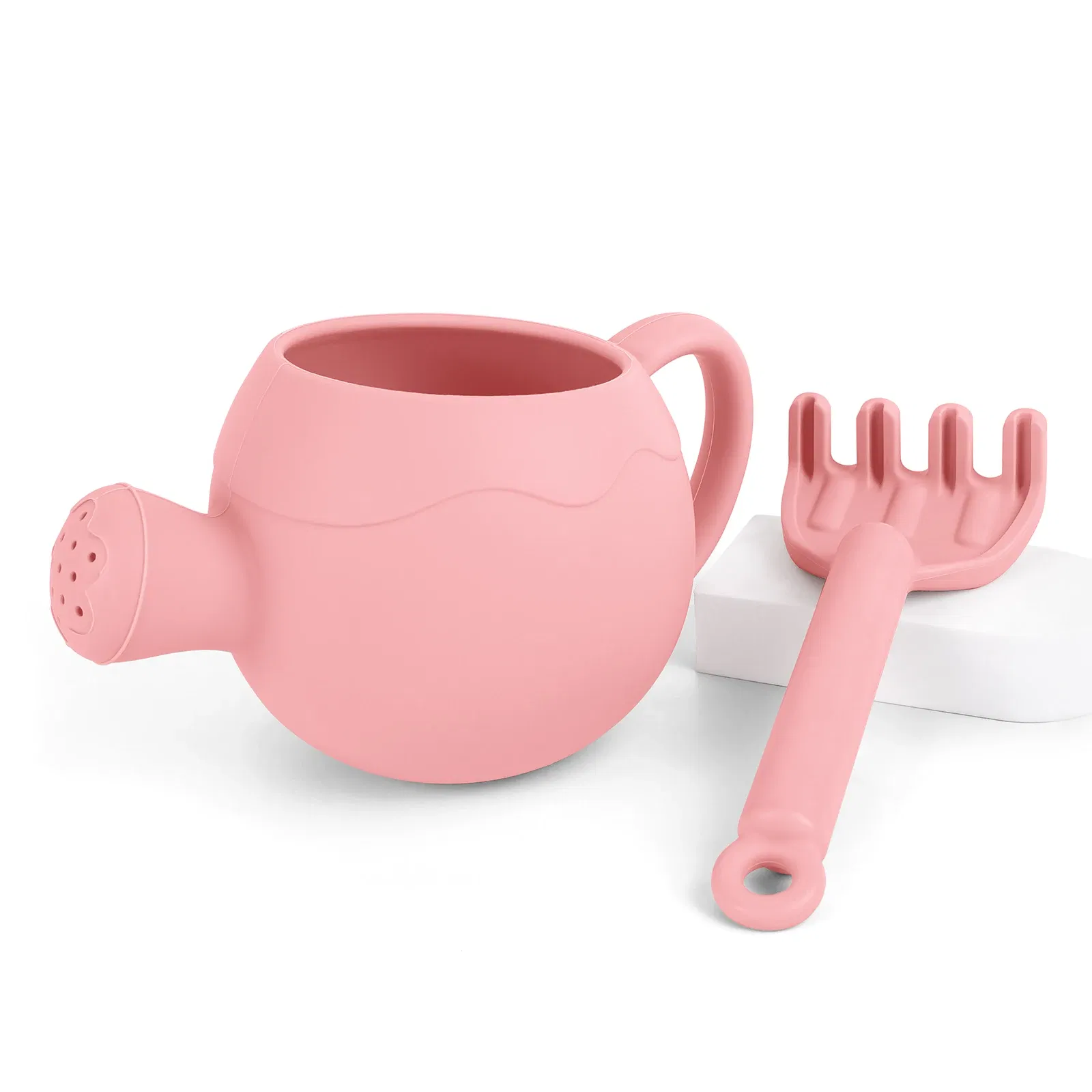 Color: light green - Summer Beach Toys Sand playing tools Soft Silicone Watering Pot Rake Set Play Sand Bucket Shovels Suitable for children outdoors