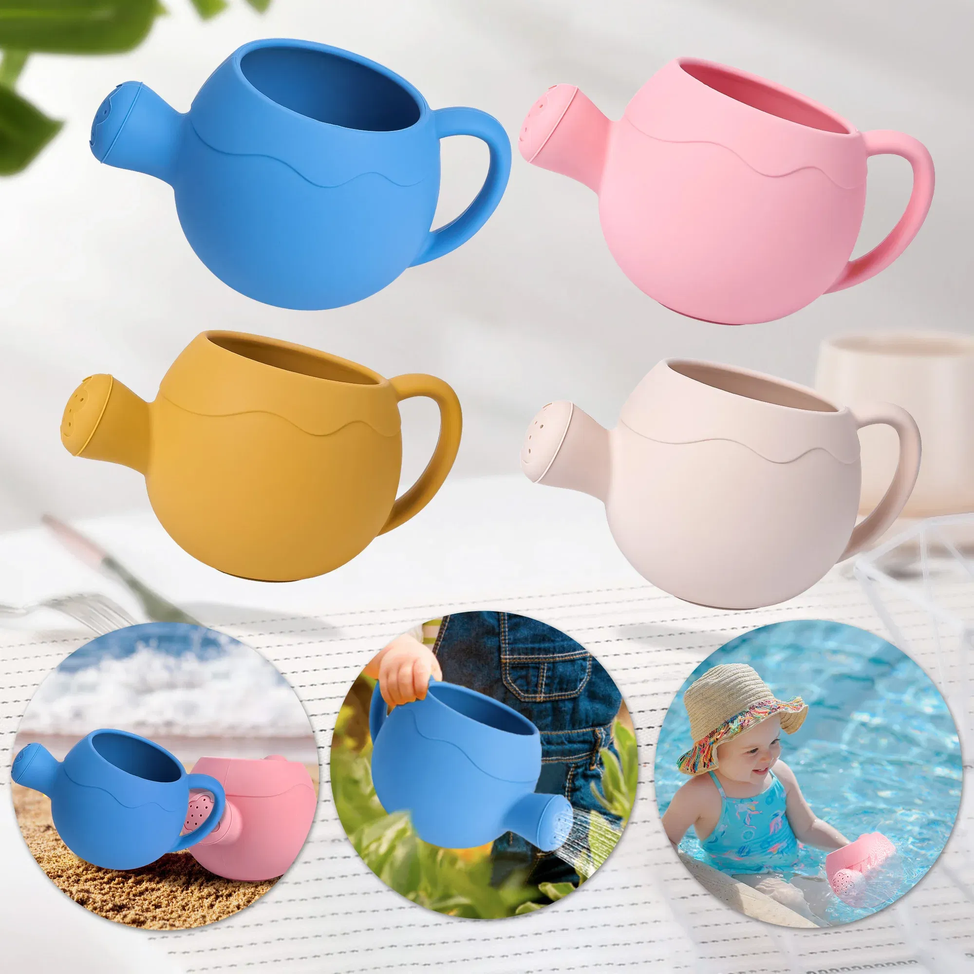 Color: light green - Summer Beach Toys Sand playing tools Soft Silicone Watering Pot Rake Set Play Sand Bucket Shovels Suitable for children outdoors