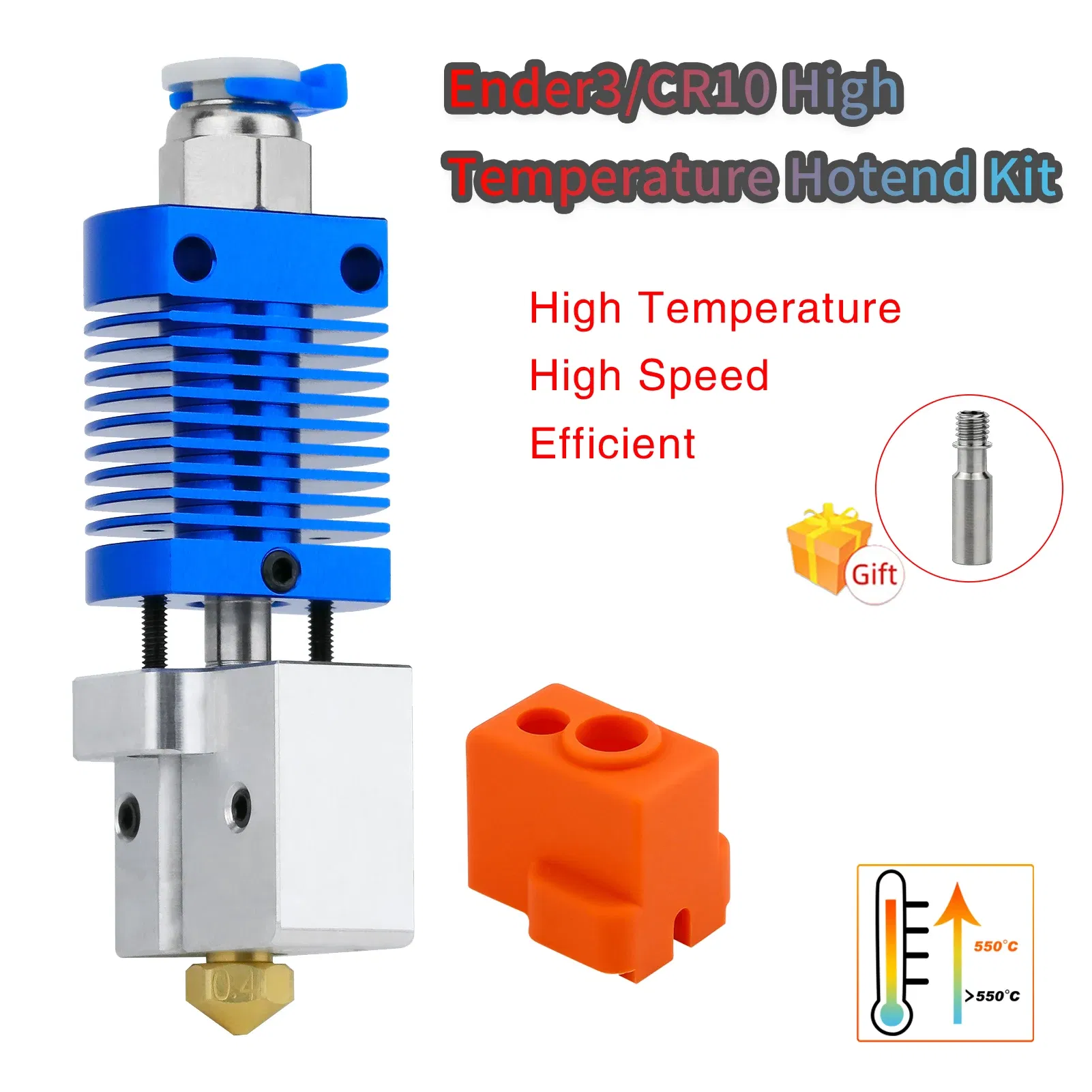 Color: green - Ender3/Ender 3V2/CR10 High Temperature 550?„? Hotend Kit Copper Plated Volcano Nozzle Heated Block Bimetal Throat Hotend Kit