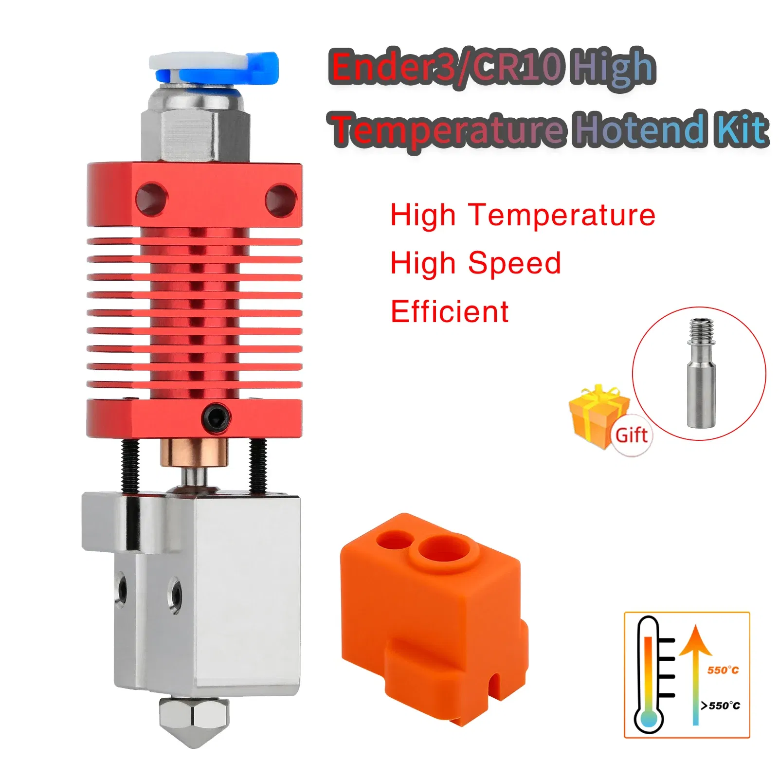 Color: green - Ender3/Ender 3V2/CR10 High Temperature 550?„? Hotend Kit Copper Plated Volcano Nozzle Heated Block Bimetal Throat Hotend Kit