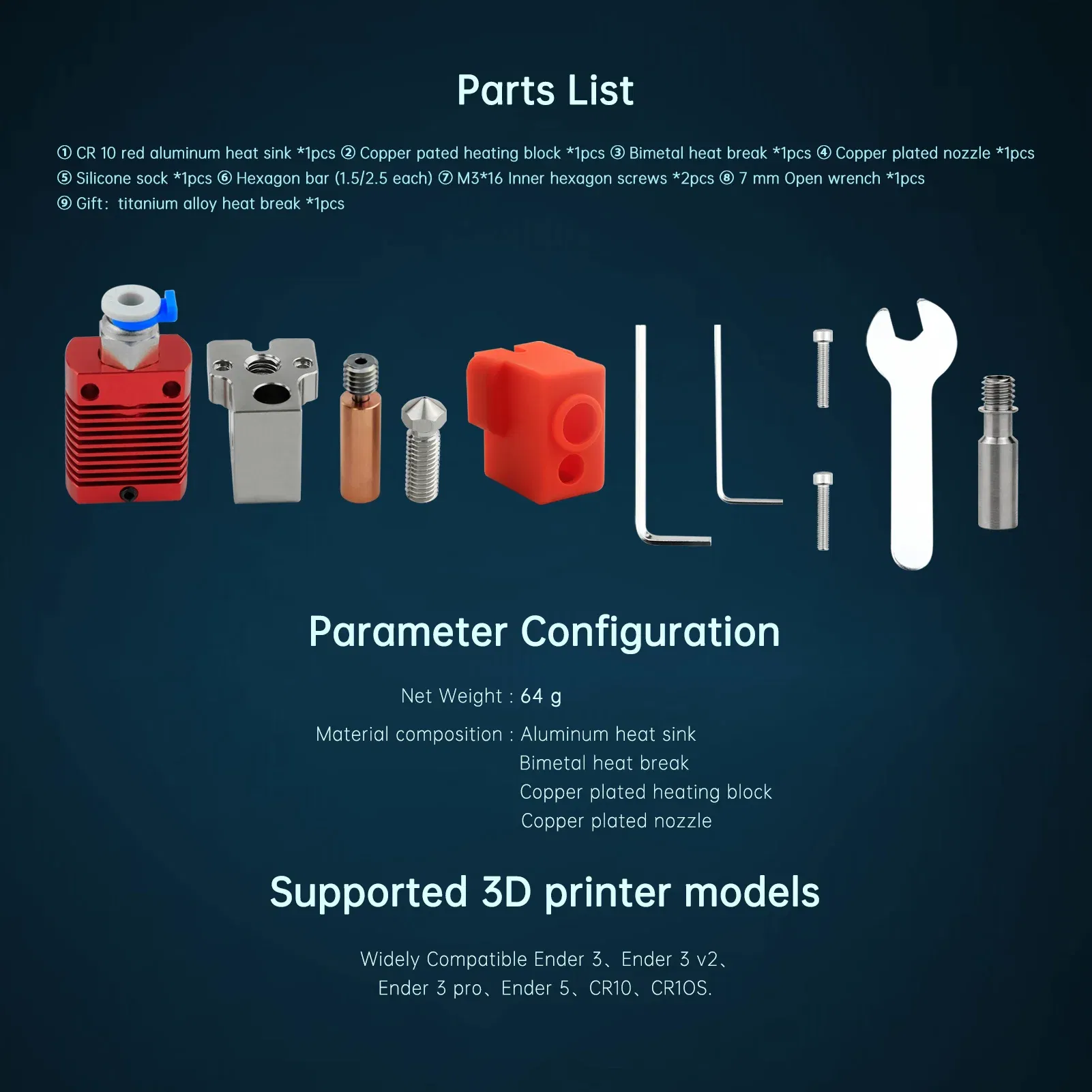 Color: green - Ender3/Ender 3V2/CR10 High Temperature 550?„? Hotend Kit Copper Plated Volcano Nozzle Heated Block Bimetal Throat Hotend Kit