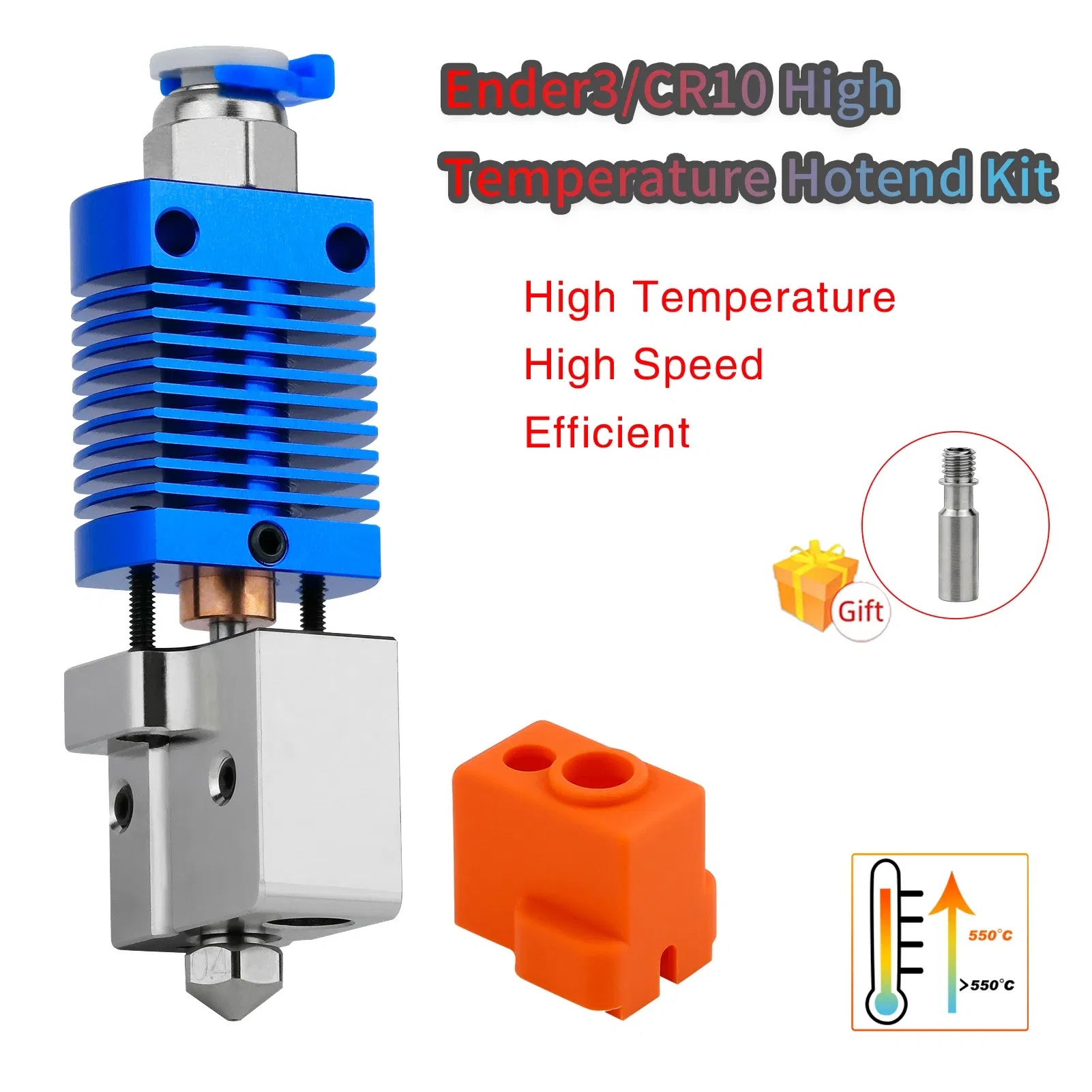 Color: green - Ender3/Ender 3V2/CR10 High Temperature 550?„? Hotend Kit Copper Plated Volcano Nozzle Heated Block Bimetal Throat Hotend Kit