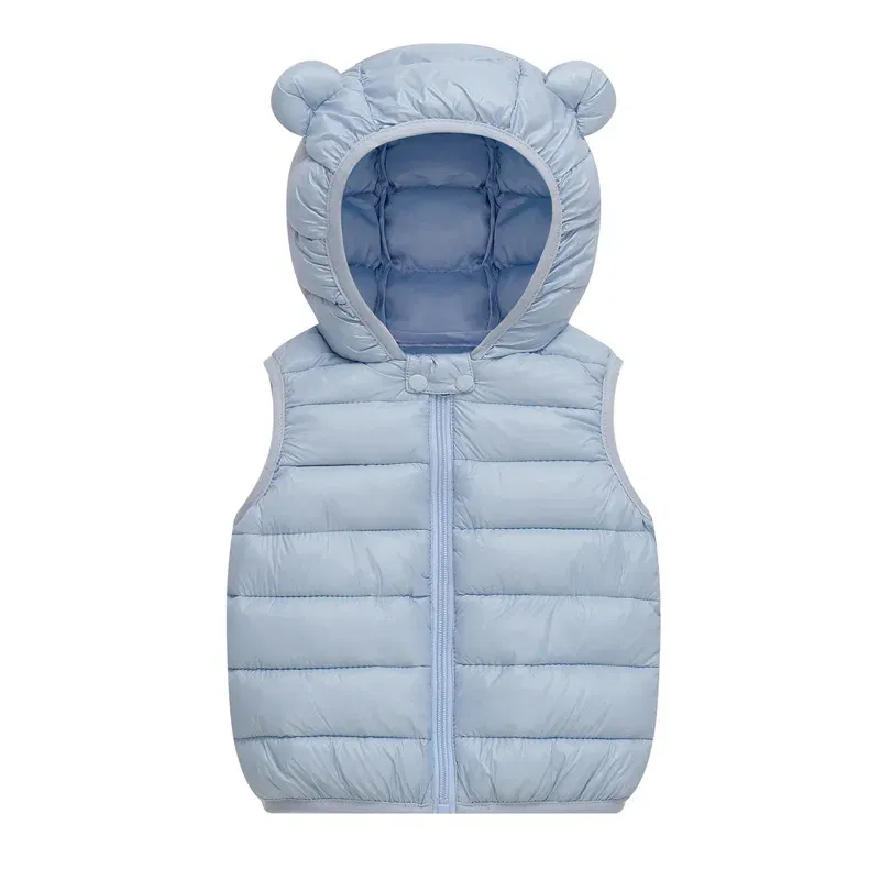 Color: SKY BLUE, Kid Size: 6T - Baby Boys Girl Warm Down Vest Toddler Cotton Waistcoat Children Autumn and Winter Clothes Kids Hooded Jackets 1-6 Years Old