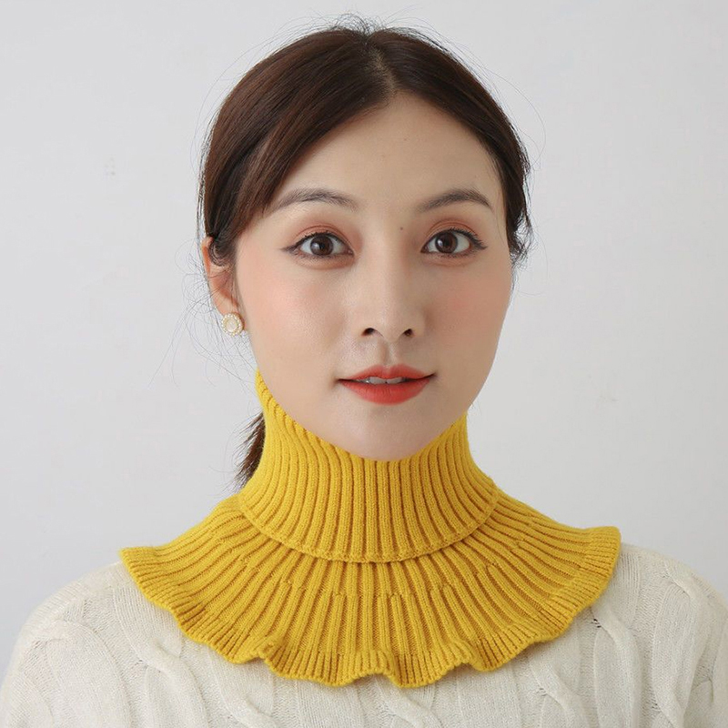 Color: Blue - Warm Knitted Collar Scarf Women Turtleneck Knitted False Fake Collar Detachable Scarf Warm Winter Windproof Wrap Scarf Ruffles