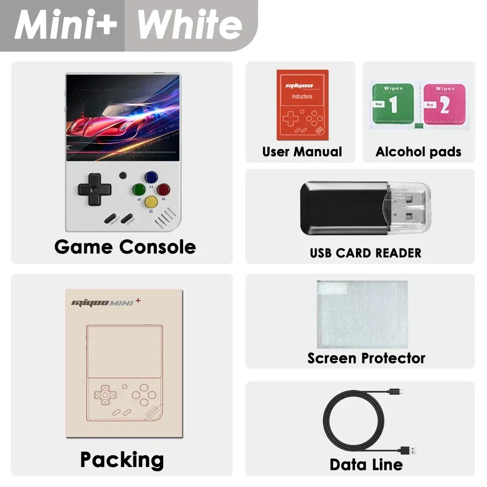 Color: Blue, Bundle: Bundle 1 - MIYOO Mini Plus Portable Retro Handheld Game Console V2 Mini+ IPS Screen Classic Video Game Console Linux System Children's Gift