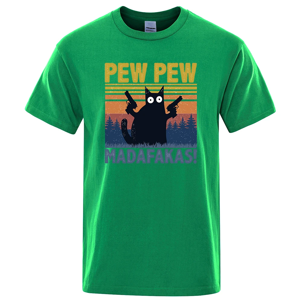 Color: Brown, Size: M - Pew Pew Madafakas Tshirt Men Short Sleeve Novelty Funny Cat T Shirt Cotton Oversize Tops Shirts Tee T-Shirt Crew Neck Streetwear