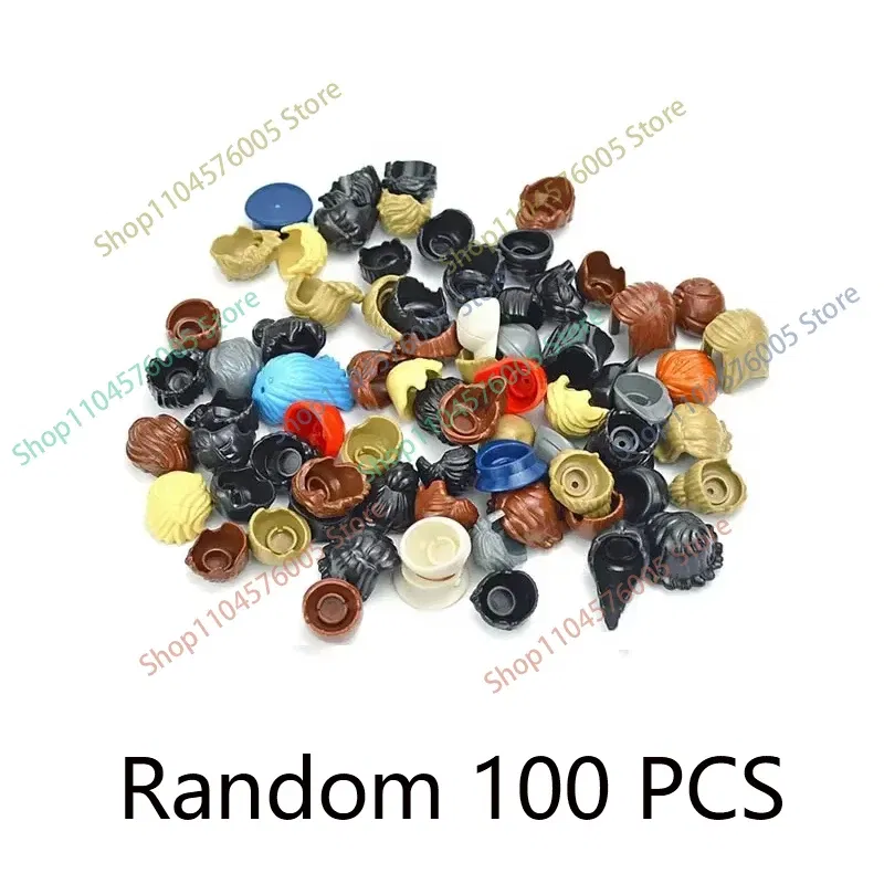 Color: light green - MOC Brown Hair Building Blocks City Figures Body Creative Accessory Blond Gold White Parts DIY Hats Mini Bricks Assemble Toy S04