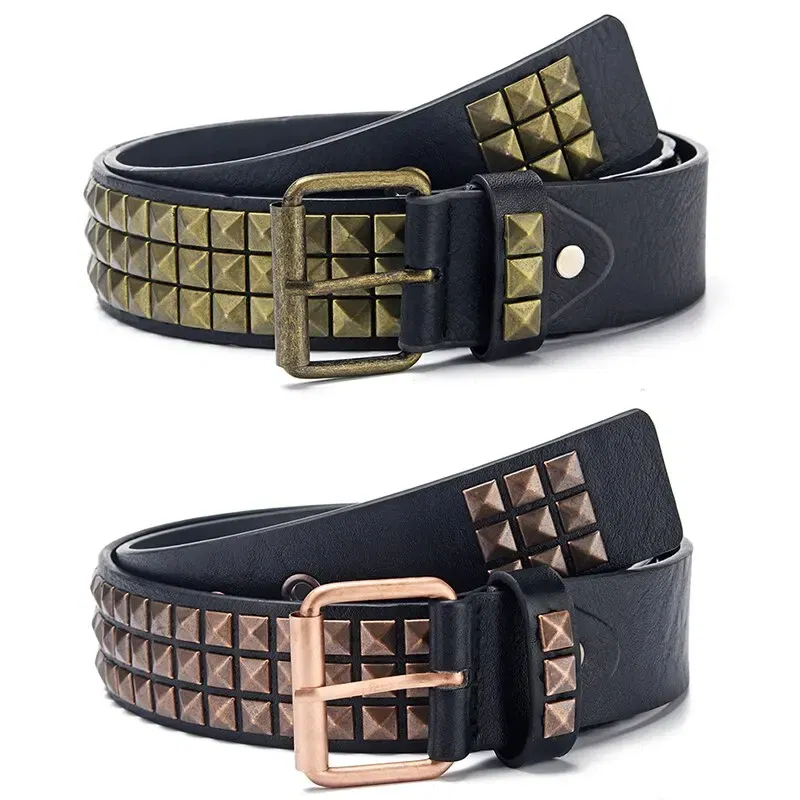 Color: WHITE, Belt Length: 110cm - Fashion New Square Bead Rivet Belt Metal Pyramid Belt Men and Women Punk Hardware Jeans Belt Y2K Belt Designer Belt Women's Belt