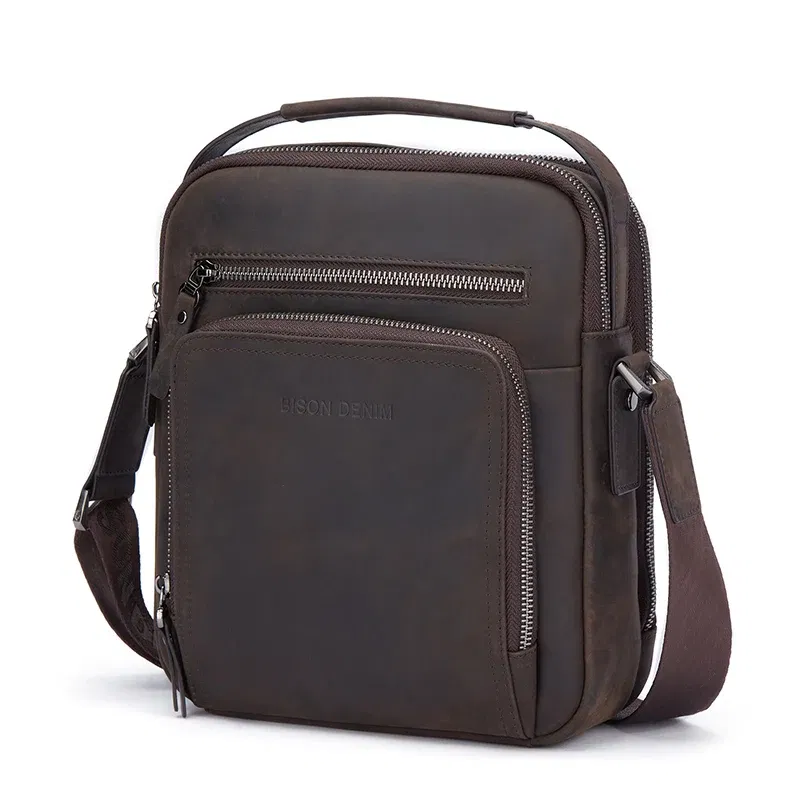 Color: Brown, Ships From: CHINA - BISON DENIM Genuine Leather Crossbody Bag Men Women Messenger Casual Cowhide Shoulder Bag High Quality Business Male Handbags
