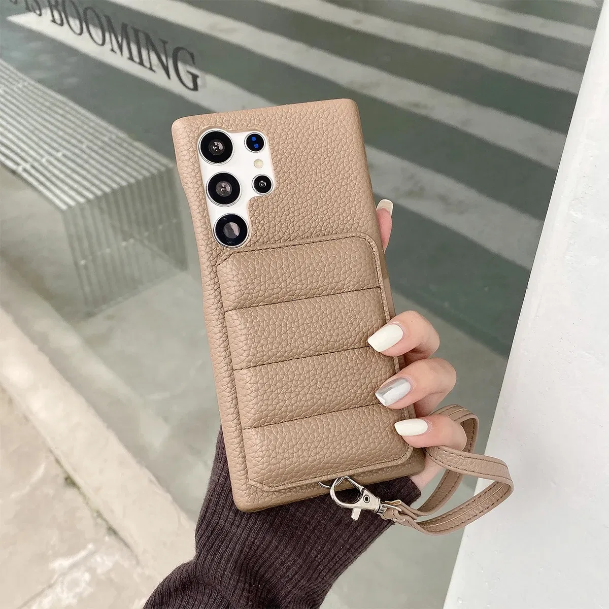 Color: WHITE, Material: Cotton Fabric - Luxury Lanyard Wallet Case For Samsung Galaxy S21 FE S22 S23 Plus Note 20 Ultra A52 A53 A54 5G Lichee Pattern Leather Cover