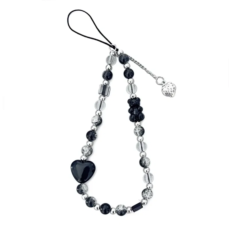 Color: Dark Grey - Goth Y2K Phone Charm Pendant Kawaii-Key Chain For Bag Cute Accessory Women Guitar Strap Lanyard Beaded Keychain Pendant