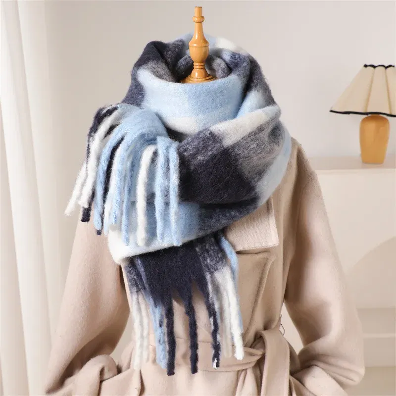 Color: Brown, Size: One Size - 2025 NEW Luxury Cashmere Women Plaid Scarf Winter Warm Shawl and Wrap Bandana Pashmina Long Tassel Female Foulard Thick Blanket