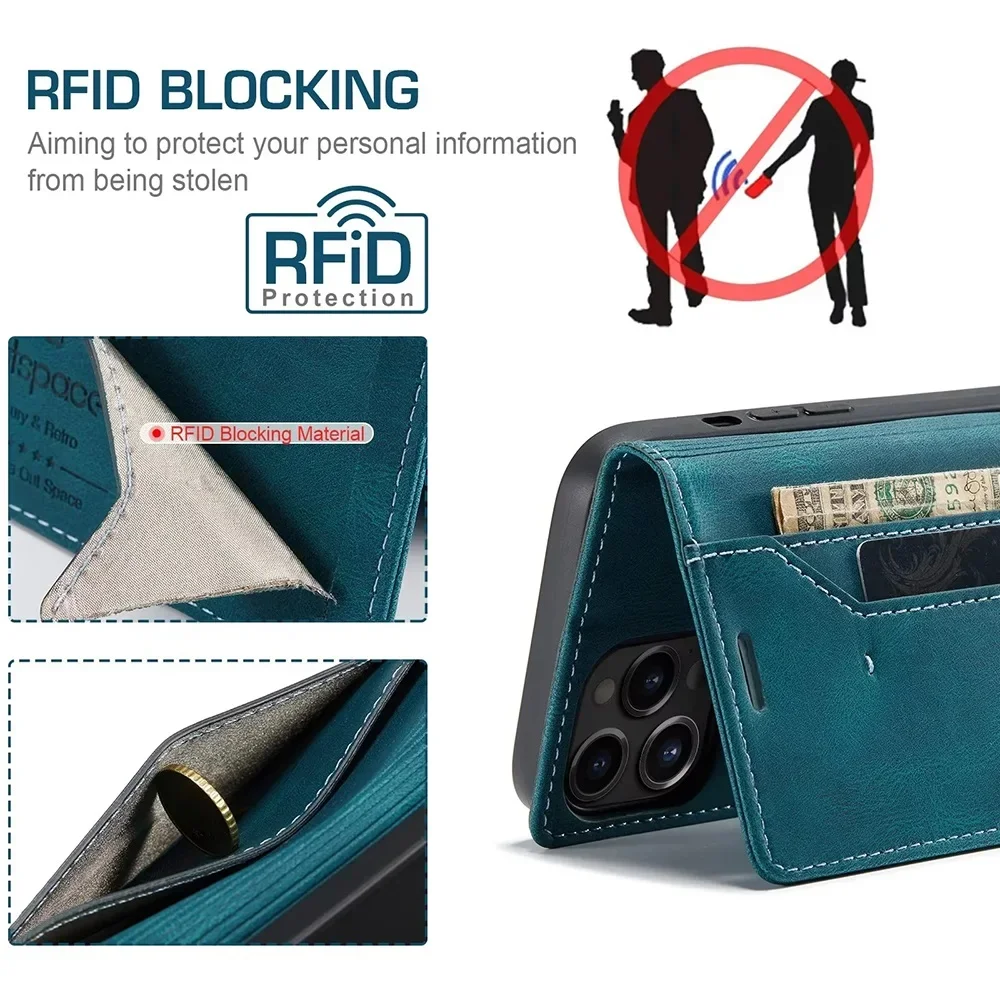 Color: Red, Material: Leather - Leather Cases for IPhone 16 15 14 13 12 11 Pro Max XR XS Max 8 7 6s Plus SE 2022 2020 Wallet Folio Flip Cover Rfid Blocking