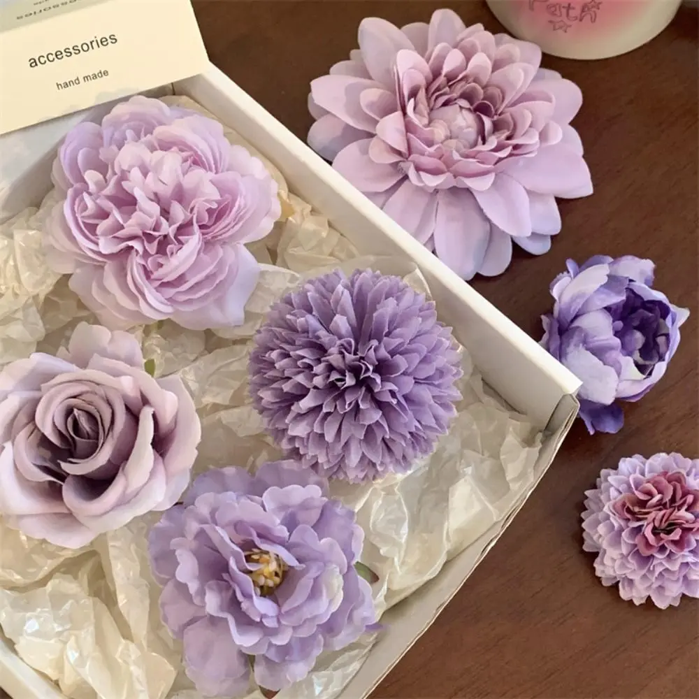 Color: GRAY - Purple Flower Hair Clip Cute Sweet Hairpin Seaside Vacation Beach Photography Headwear Hair Accessories