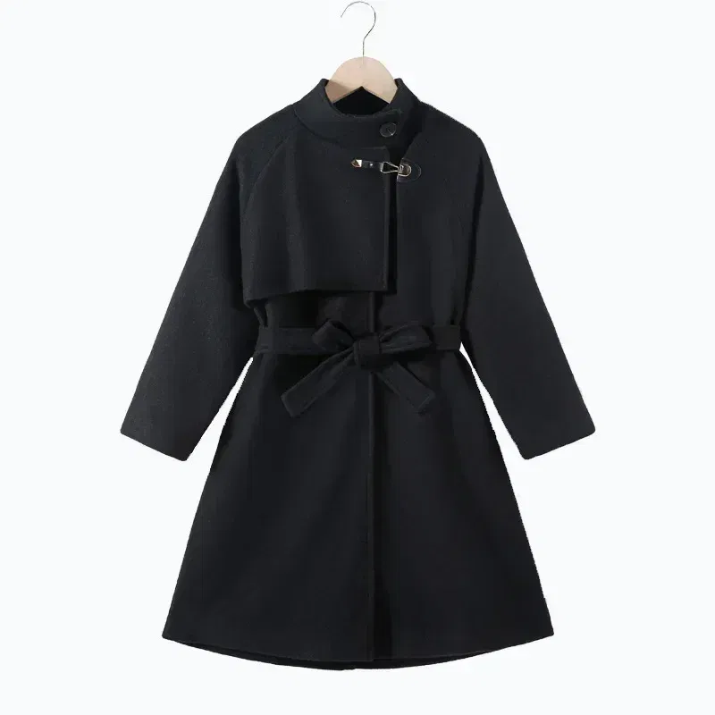 Color: Brown, Kid Size: 6 - Winter Girls Wool Coat Long Double-faced Tweed Overcoat for Kids Fashion Casual Grey 10 12 14 Years Teenage Children Outerwear