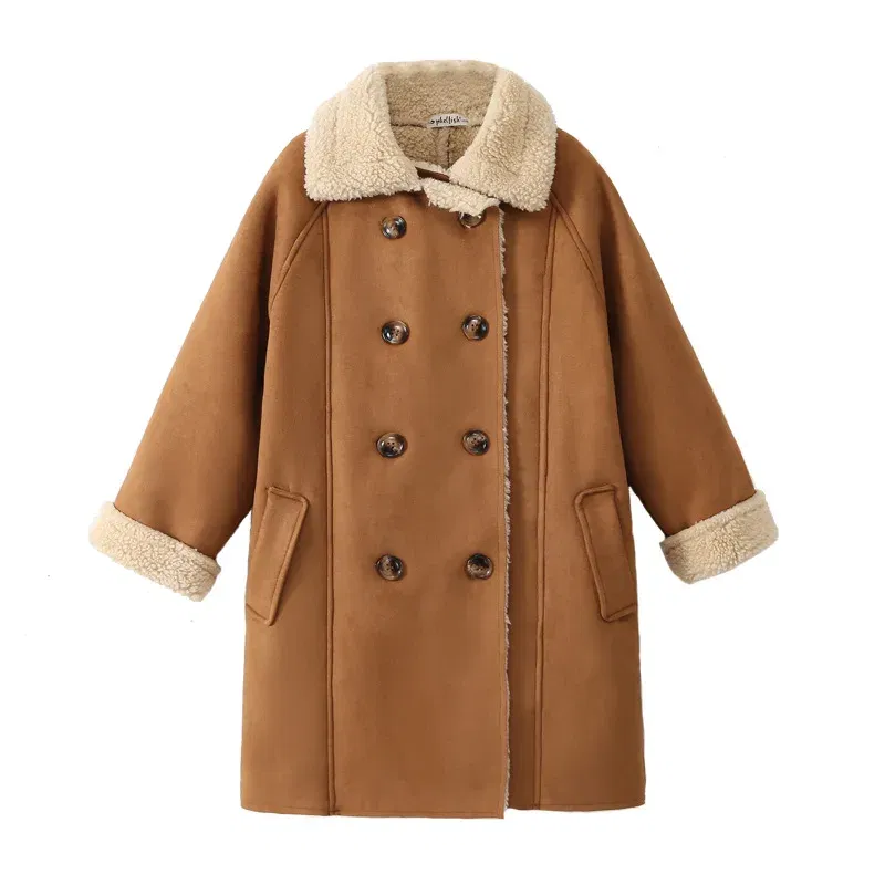 Color: Brown, Kid Size: 6 - Winter Girls Wool Coat Long Double-faced Tweed Overcoat for Kids Fashion Casual Grey 10 12 14 Years Teenage Children Outerwear