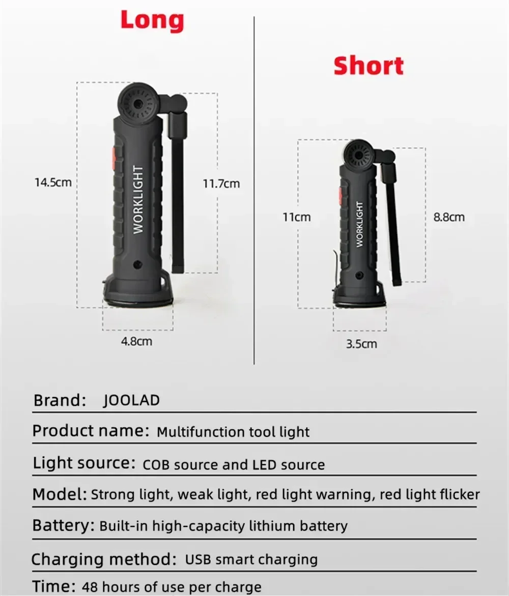 Emitting Color: Warm White - COB LED Work Light Dimmable USB Rechargeable LED Flashlight Inspection Lamp With Magnetic Hook Power Bank 18650 Battery Torch