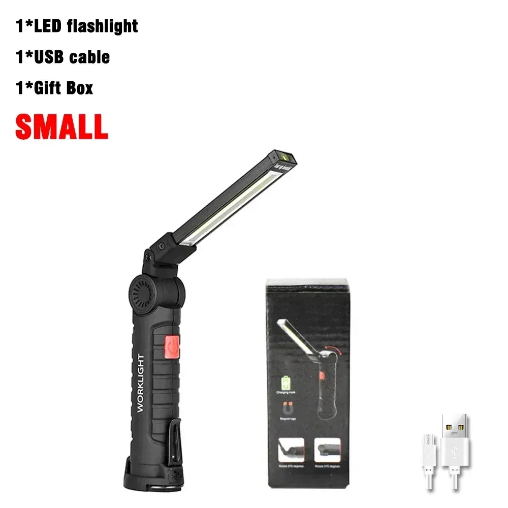 Emitting Color: Warm White - COB LED Work Light Dimmable USB Rechargeable LED Flashlight Inspection Lamp With Magnetic Hook Power Bank 18650 Battery Torch