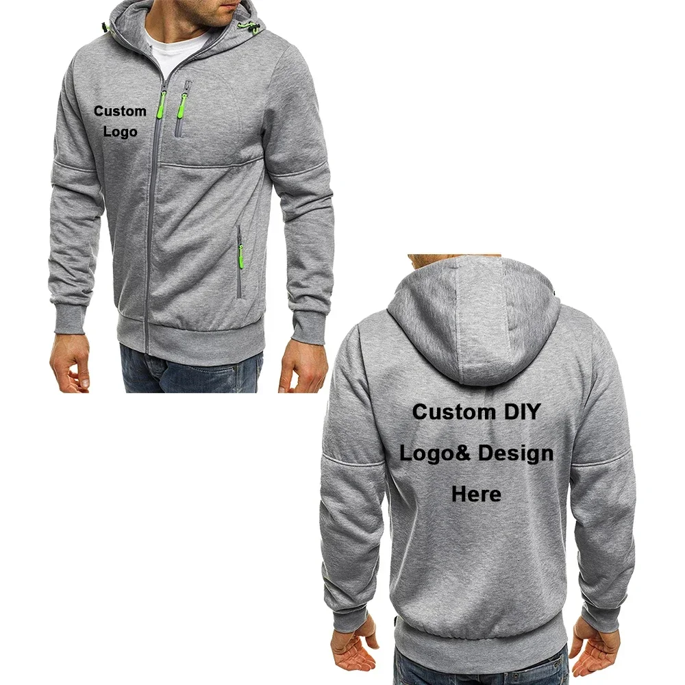 Color: black, Size: M - Men's Hooded Jacket with Pocket Zipper, Customized Image Text with Personalized Logo, Casual Sports Streetwear, Men's Wool Sweat