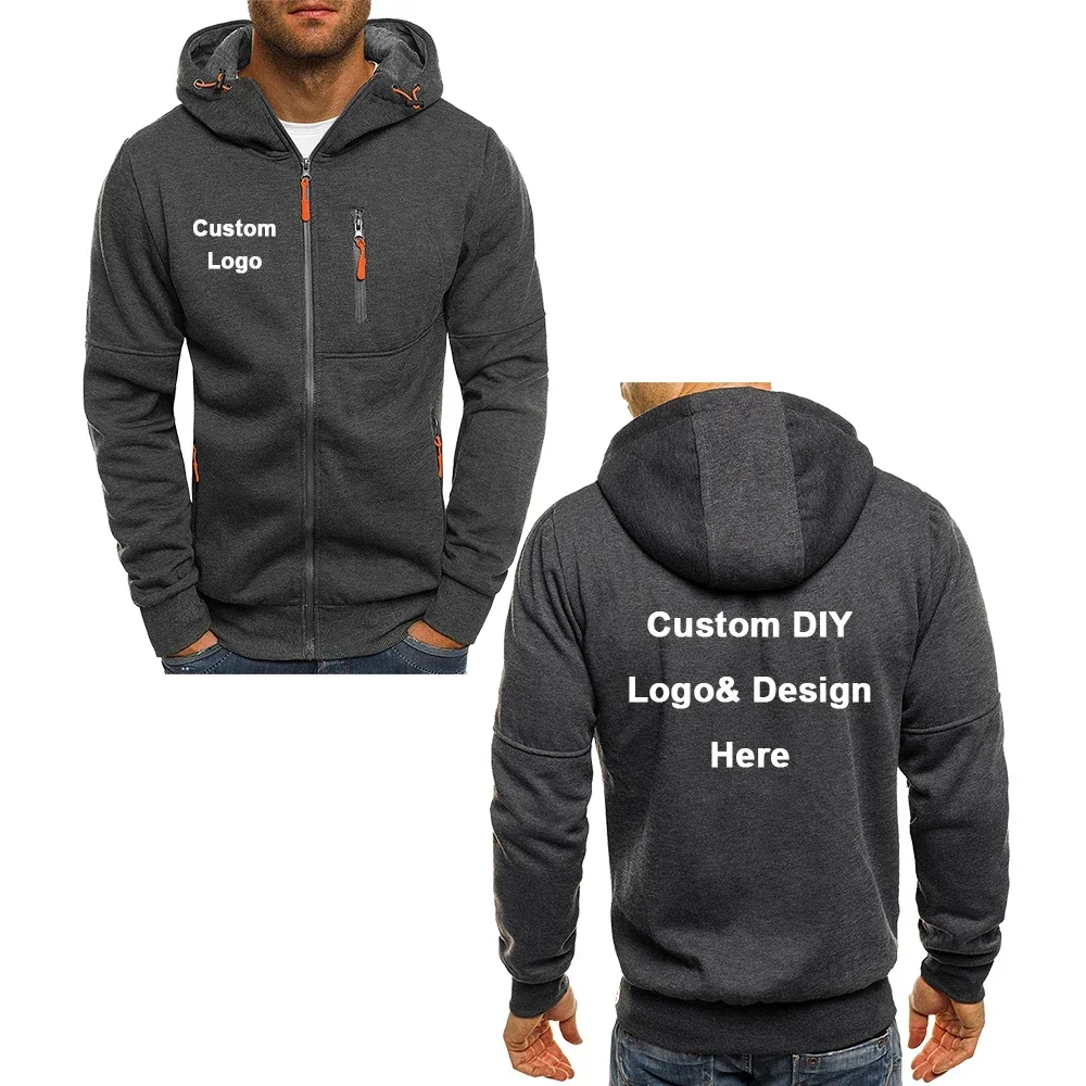 Color: black, Size: M - Men's Hooded Jacket with Pocket Zipper, Customized Image Text with Personalized Logo, Casual Sports Streetwear, Men's Wool Sweat