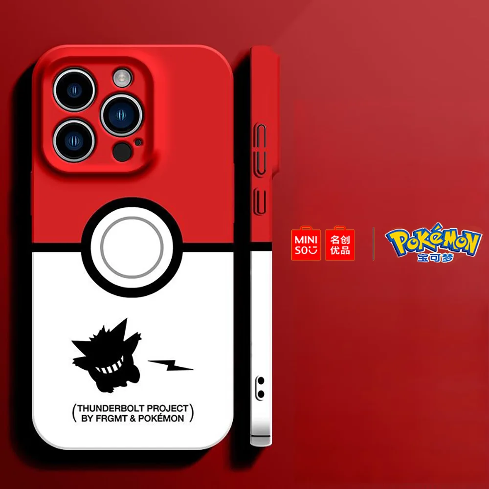 Color: Silver Pink, Material: PC + TPU - Miniso Pokemon Collaboration Pikachu Gengar Phone Case For iPhone 15 14 13 11 12 16 Pro Max Plus X XR Girl Silicone Phone Case