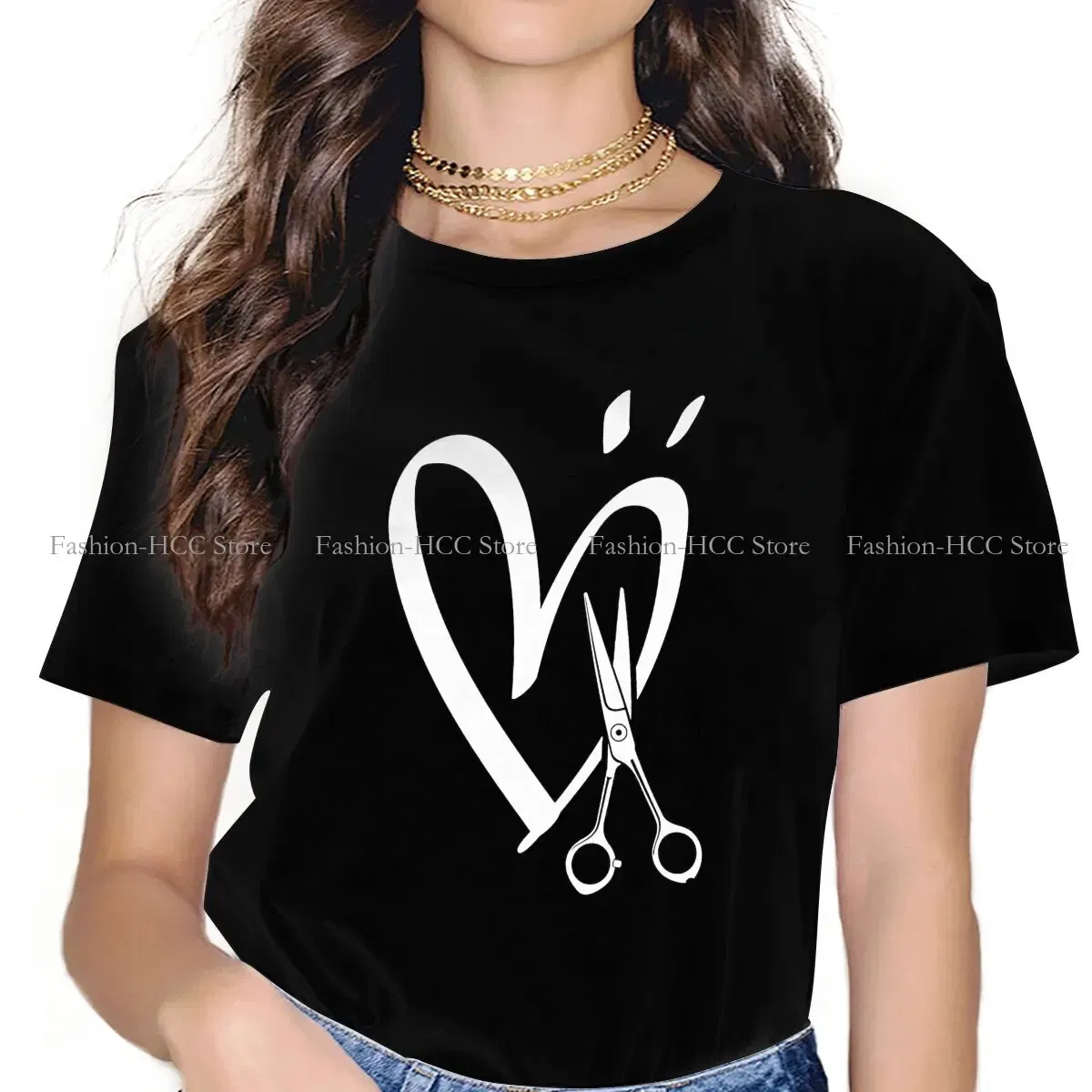 Color: WHITE, Size: M - Royal Craft Print TShirt Barber Hairdresser Fashion Trend Hairstyle Basic Polyester T Shirt Women Tops Individuality