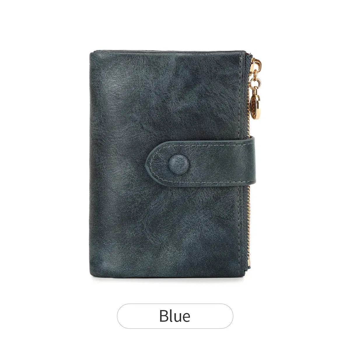 Color: Blue - Minimalist Women's Wallet Short Three Layer Large Capacity Double Zipper Card Holder ID Card Credit Bank Card Holder Money Bag