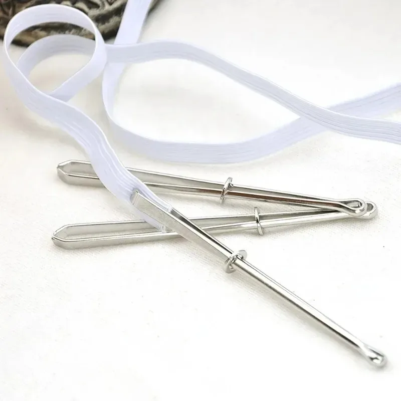Color: Blue - 2pcs/Set Stainless Steel Garment Clips Sewing DIY Tools Elastic Band Tape Punch Cross Stitch Threader Wear Rope Elastic Clamp