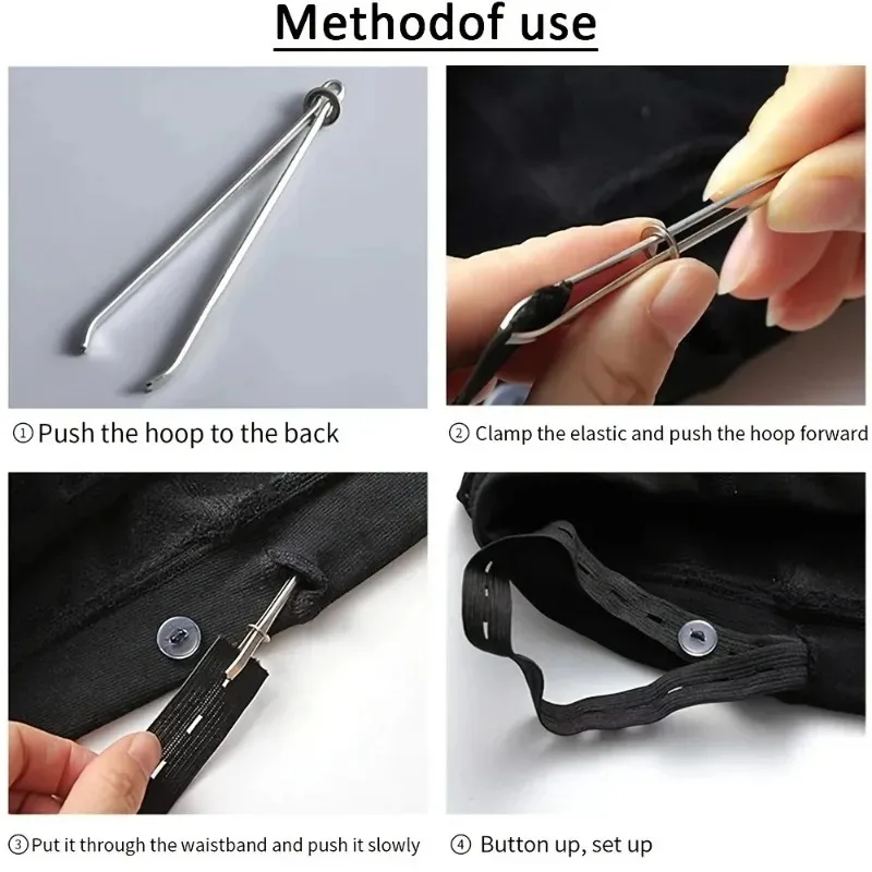 Color: Blue - 2pcs/Set Stainless Steel Garment Clips Sewing DIY Tools Elastic Band Tape Punch Cross Stitch Threader Wear Rope Elastic Clamp
