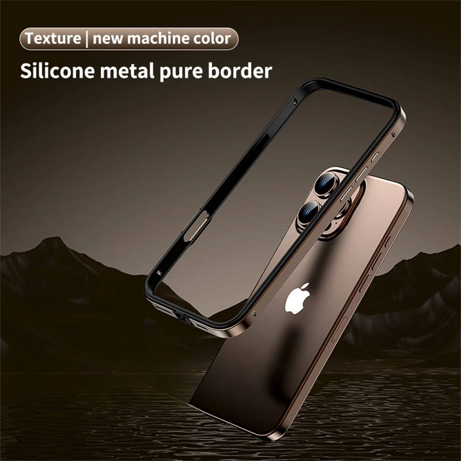 Color: black, Material: Cotton - Titanium Metal Frame Bumper Shockproof Case for IPhone 16 15 Pro Max Plus 5G for Apple Solid Colour Protection Phone Cover