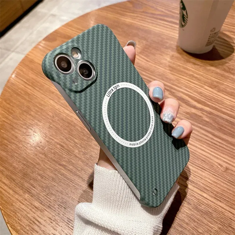 Color: green, Material: EVA - Luxury Carbon Fiber for iPhone 11 14 Plus 12 13 Pro Max Magsafe Case Magnetic Wireless Hard Thin Slim Cover for iPhone 13 14 Max