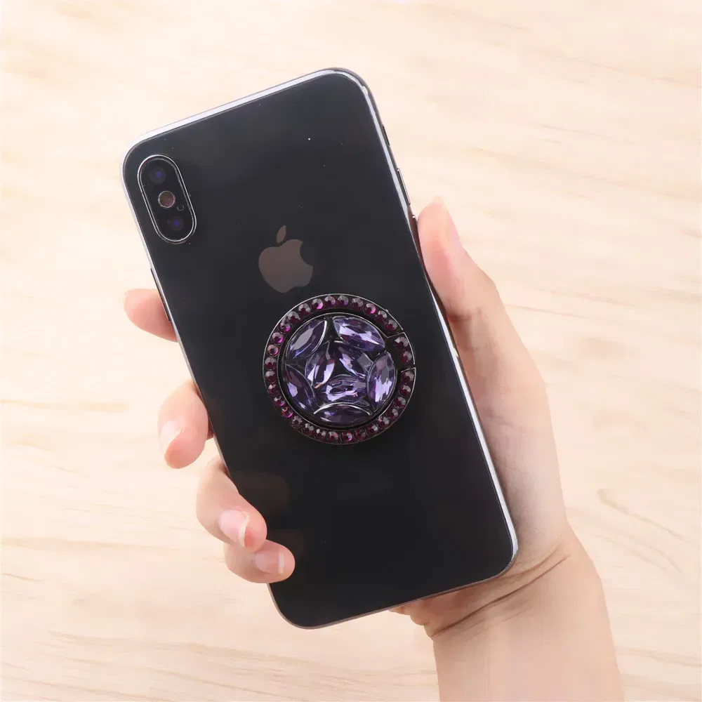 Color: Red - Universal Luxury Bling Diamond  Phone Holder Foldable Portable Lazy Bracket Smartphone Finger Ring Stand Cartoon For iPhone11 XS