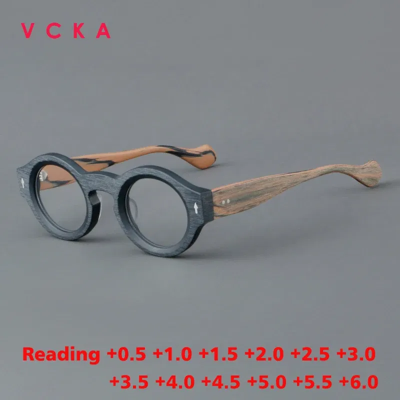 Frame Color: Yellow, Eye Prescription: +375 - VCKA Round Acetate Reading Glasses Frame Retro Men Prescription Anti-blue discolor Women Custom Optics Retro Eyewear +0.50to +10